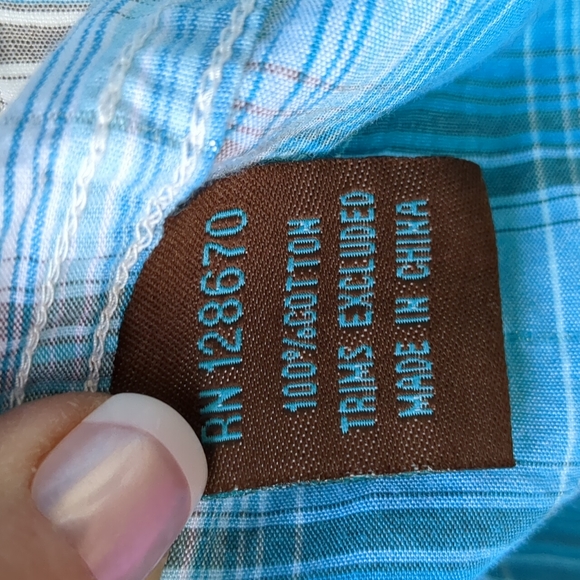 Cowgirl Hardware Arena Shirt Turquoise/White Plaid w/ Embroidered Yoke Snap Butt - Picture 14 of 14
